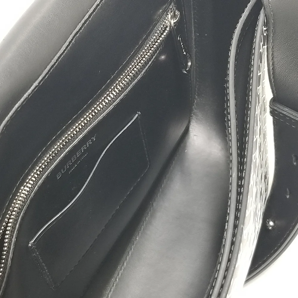 BURBERRY Calfskin Monogram TB Print Black and White Messenger Crossbody Bag